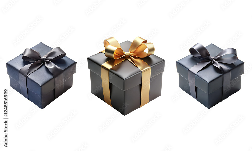 Christmas gift boxes with golden ribbons, Gift boxes with ribbon, Set of gift boxes isolated Christmas gift boxes with golden ribbons, Gift boxes with ribbon, Set of gift boxes isolated