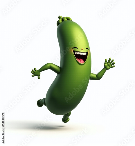 Zucchini Character, Cute 2D Kids Illustration on White Background


