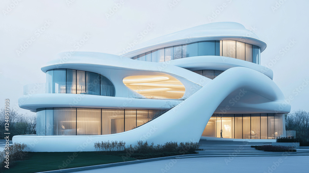 Fototapeta premium Full 360 degree equirectangular panorama hdri of modern futuristic white building interior 3d render illustration