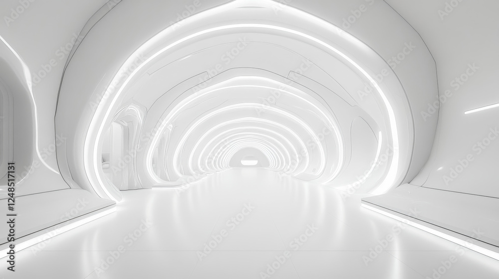 Full 360 degree equirectangular panorama hdri of modern futuristic white building interior 3d render illustration