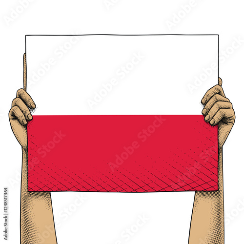 Hand Raises a Sign That Show Poland Flag