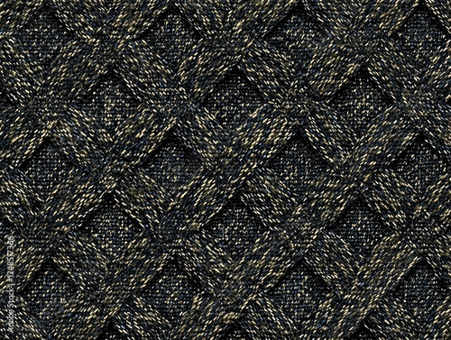 seamless pattern featuring textured black and beige woven design, creating sophisticated and intricate background. interlaced pattern adds depth and elegance to fabric like appearance photo