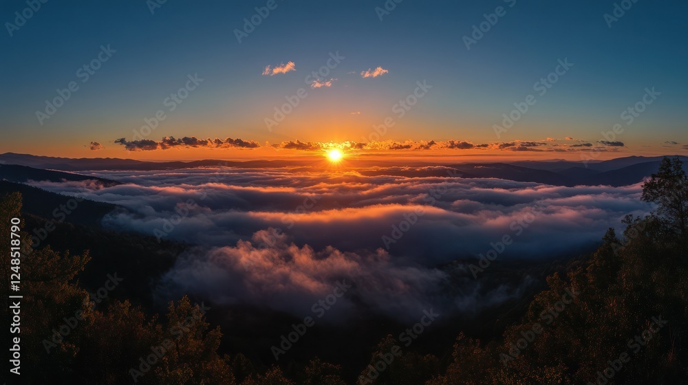 Fototapeta premium Mountaintop Sunset Over Sea of Clouds