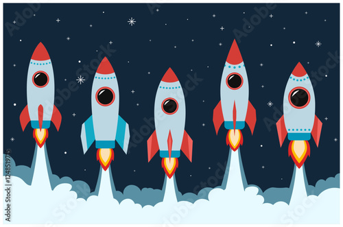 Group of rockets. Space ship. Space shuttle vector design. 