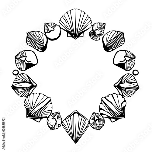 Black-and-white seashell frame in an elegant spiral.