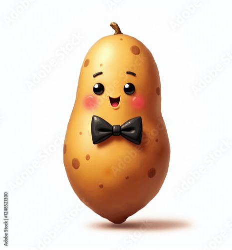 Gentleman Potato Character, 2D Kids Illustration on White Background

