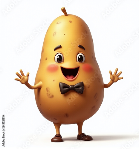 Gentleman Potato Character, 2D Kids Illustration on White Background

