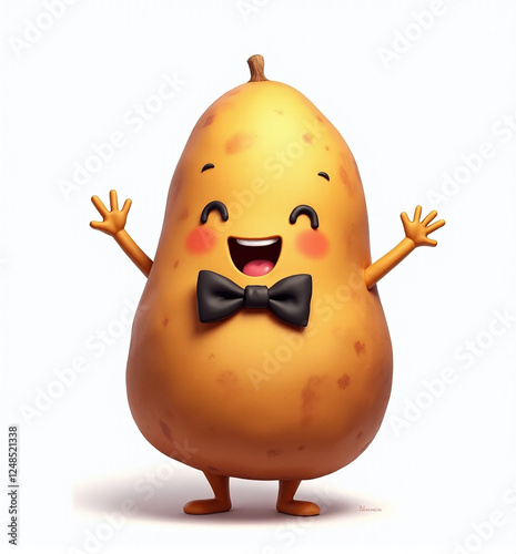 Gentleman Potato Character, 2D Kids Illustration on White Background

