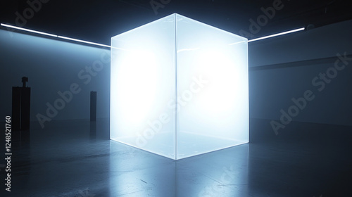 bright white abstract cube geometric shape cube elements with white ights 3d render illustration. 3D Illustration photo