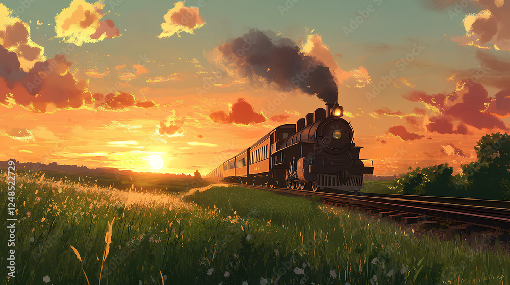 Obraz premium Train, Night illustration, afternoon environment