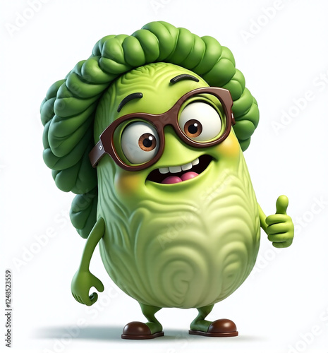 Cabbage Character, 2D Kids Illustration on White Background

