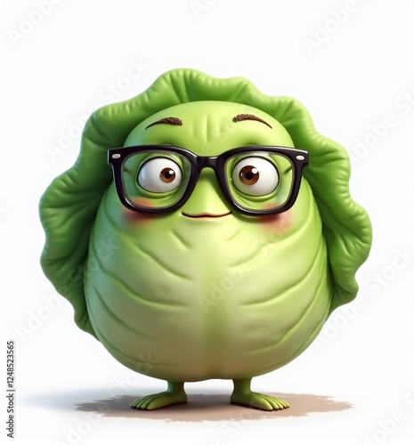 Cabbage Character, 2D Kids Illustration on White Background

