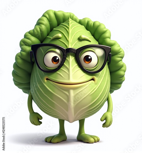 Cabbage Character, 2D Kids Illustration on White Background

