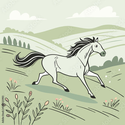 Horse galloping across a field