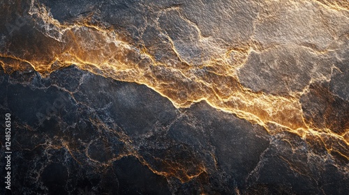 Golden vein in dark stone texture background