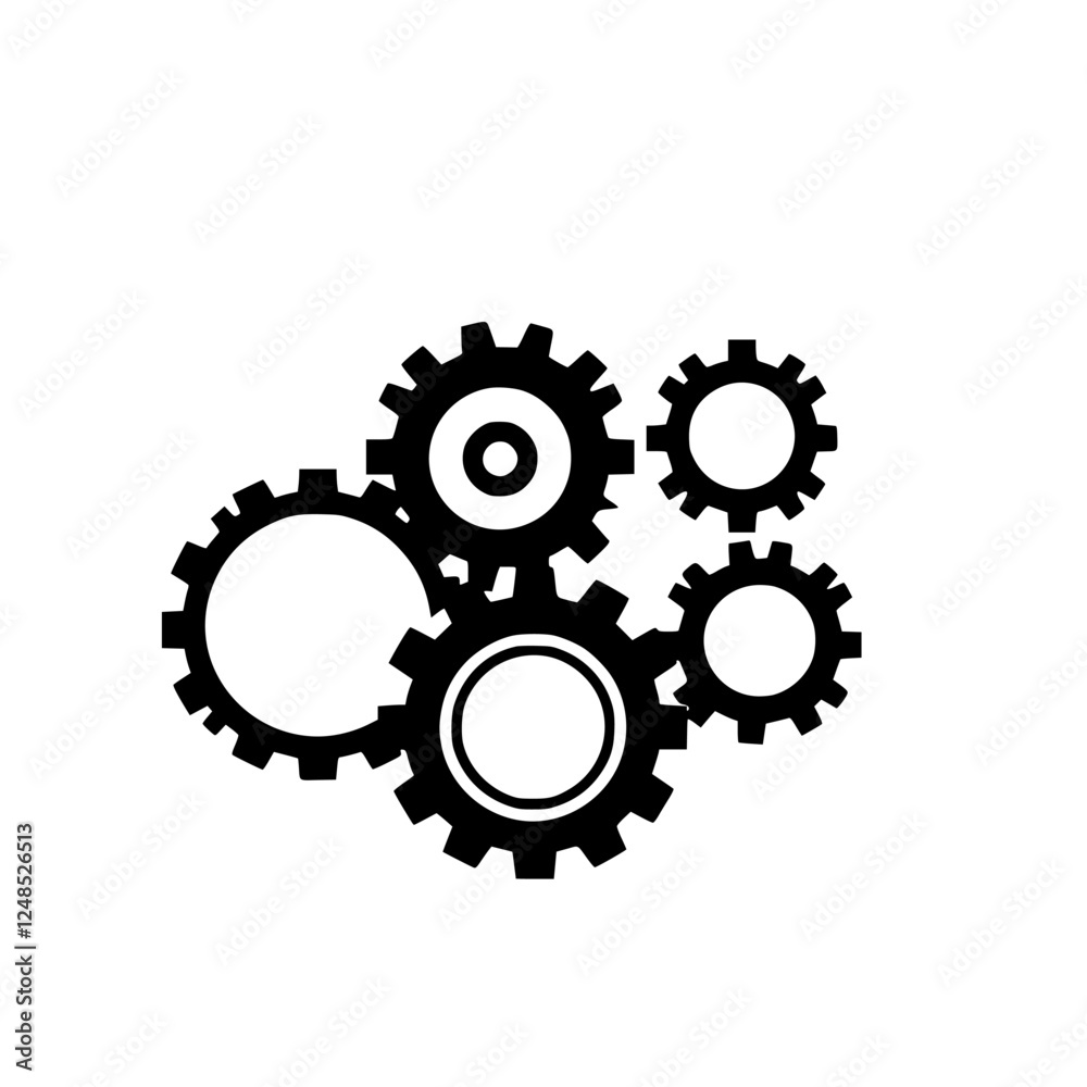 Five interconnected gears arranged in a dynamic, visually engaging composition. Five interconnected gears arranged in a dynamic, visually engaging composition.