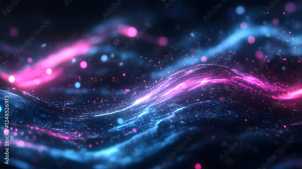 Fototapeta premium Cosmic waves in glowing pink and purple hues, flowing gracefully through the digital void.