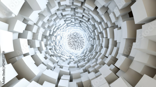 abstract white cubes forming a ring swirl structure spiral illustration 3d render illustration