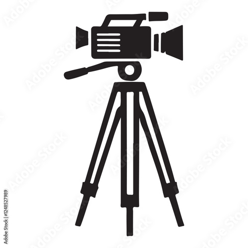 Silhouette Vector Illustration of a Professional Video Camera on Tripod