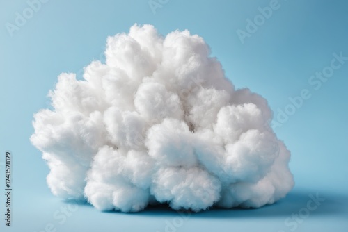 Close-up of fluffy white wadding on light blue background