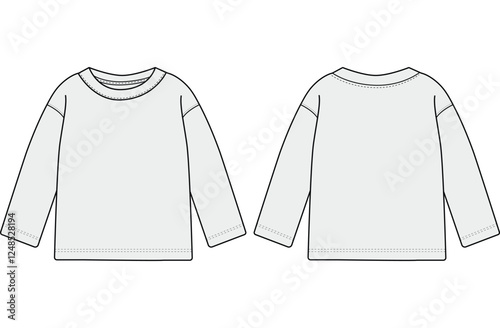 Infant baby boy Long Sleeve raglan round neck fashion flat sketch vector illustration