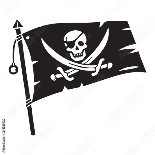 Pirate Flag Jolly Roger Skull and Swords Vector Illustration