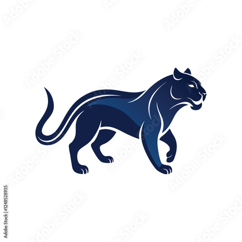 Sleek dark blue panther silhouette walking with a powerful and elegant stance