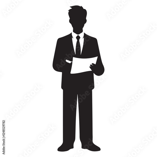 Silhouette Businessman Vector Illustration Design Standing with Checklist Document