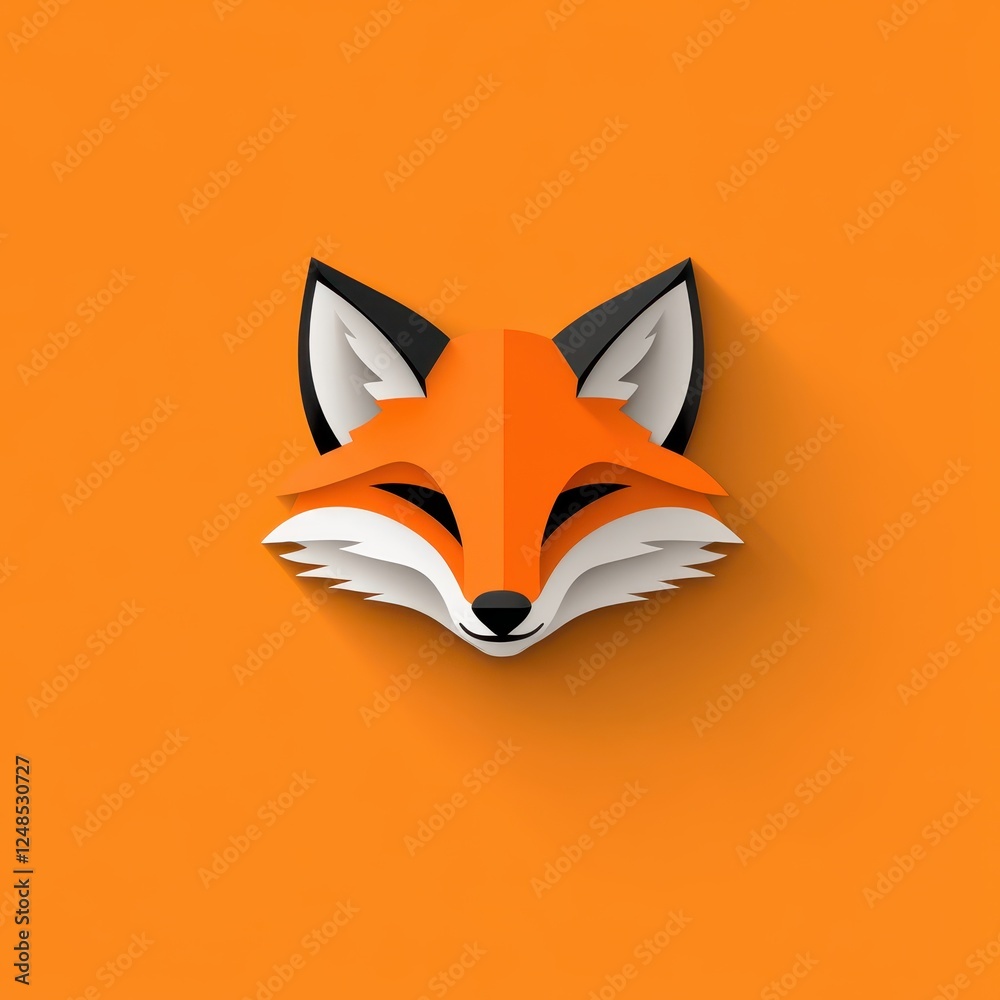 Fototapeta premium Stylized orange fox face graphic on a bright orange background showcasing modern design and minimalist aesthetics