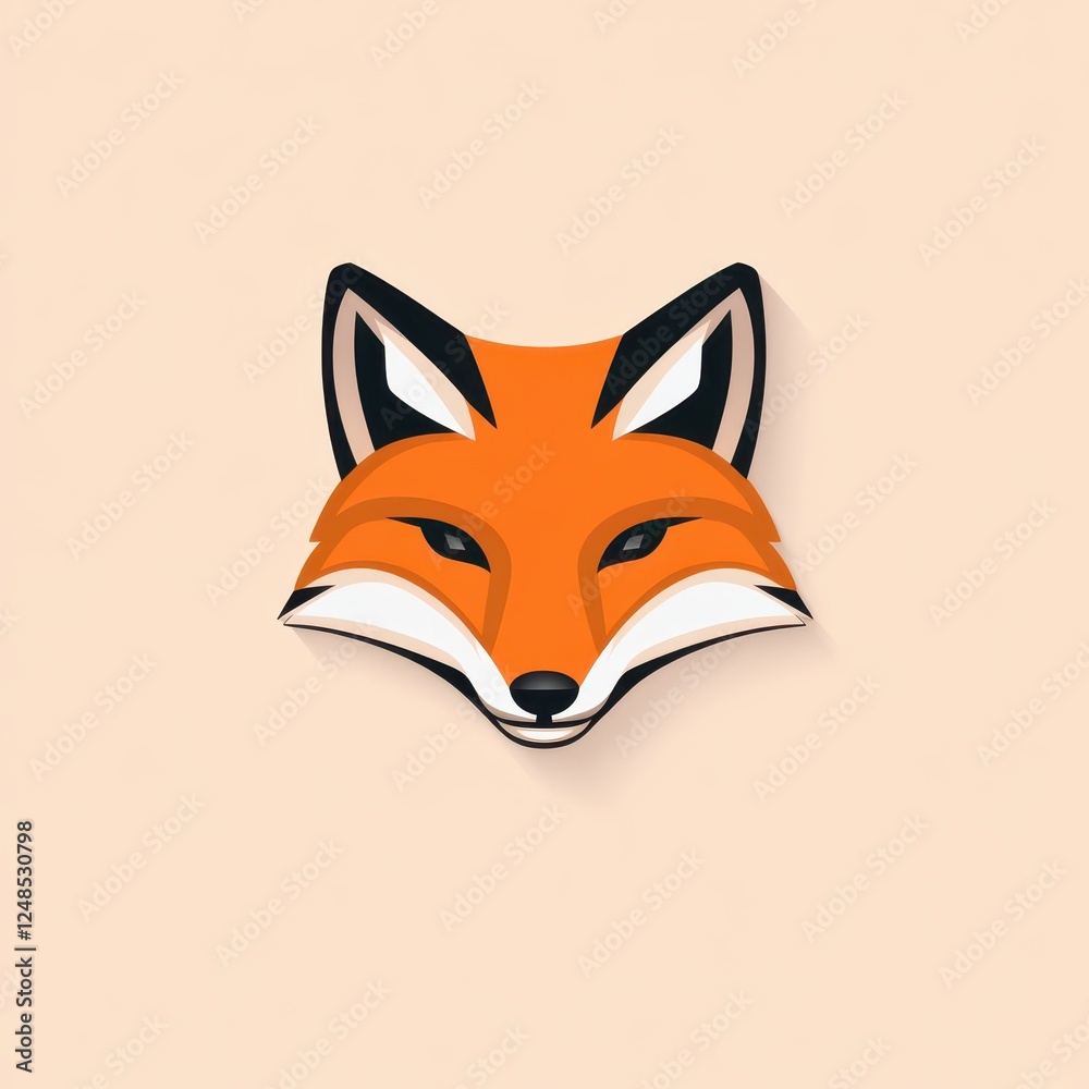 Obraz premium Stylized illustration of a fox head with vibrant orange and black colors on a light background