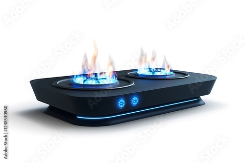 3D Style Modern Gas Stove with Blue Flame Efficient Cooking. photo