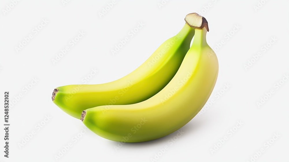 Two fresh green bananas placed together on a plain white background showcasing their vibrant color and smooth texture Two fresh green bananas placed together on a plain white background showcasing their vibrant color and smooth texture