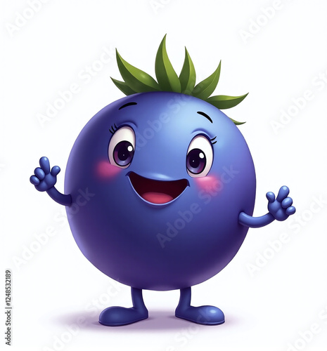 Plum Character with Cute Face, 2D Kids Illustration on White Background

