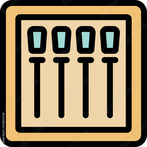 Four vertical levers on a control panel are ready for adjusting parameters and managing settings