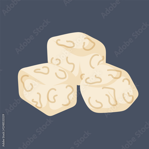 White cheese Beyaz peynir cubes in cartoon. Ideal for turkish breakfast, culinary menu design. Isolated on a white background.
