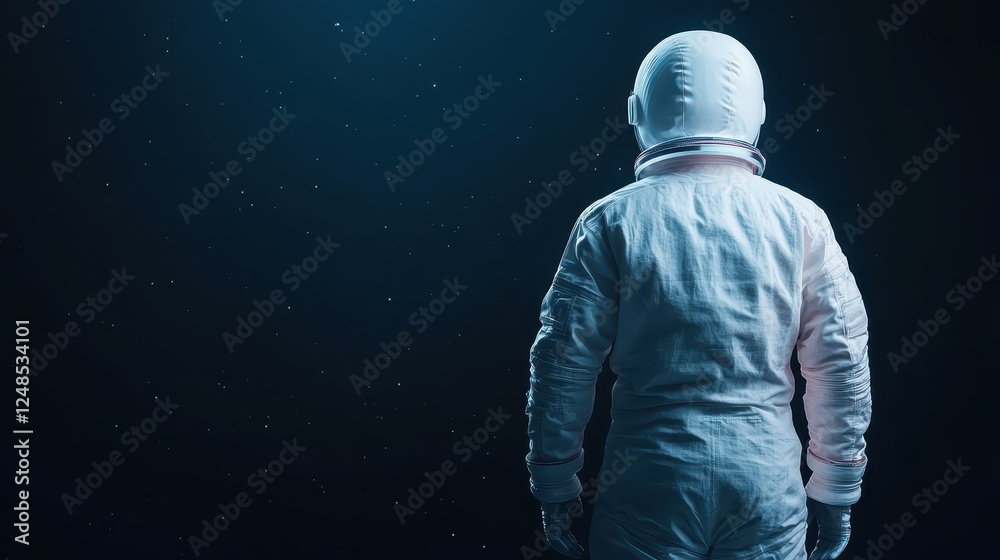 Naklejka premium Astronaut gazes into the depths of space, contemplating the mysteries of the universe and his journey beyond Earth