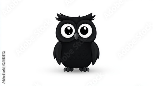 Cute cartoon owl character with large eyes standing on a white background, ideal for children's illustrations or educational materials featuring wildlife photo