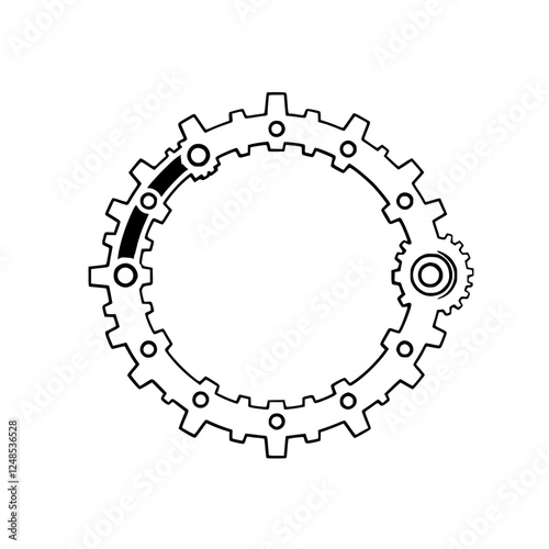 A stylized illustration of a circular gear with a progress bar, minimalist design, creating a technological and industrial impression.