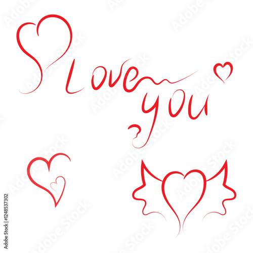 Happy Valentines Day. Red hearts on a white background. Set of red hearts on a white background. Red hearts on white background. Love icon set.