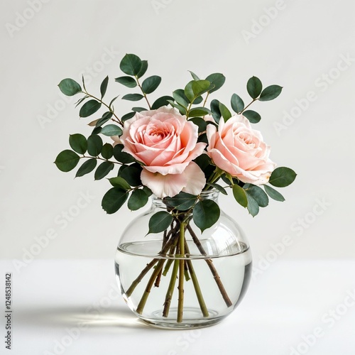 3D Vase Model with Flowers on Minimal White Background