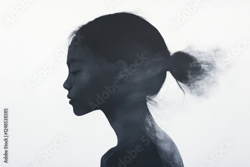 conceptual profile of a woman disappearing into thin air