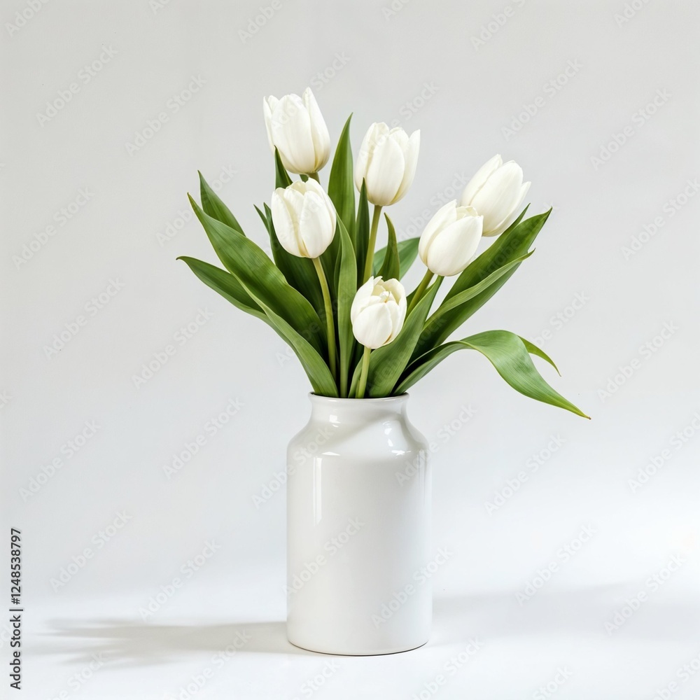 3D Vase Model with Flowers on Minimal White Background 3D Vase Model with Flowers on Minimal White Background