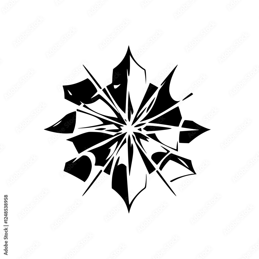 Obraz premium Black-and-white floral illustration of a spiky, abstract star-like design against a white background.