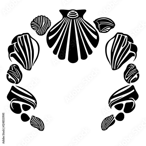 Black and White Seashells in a Circle