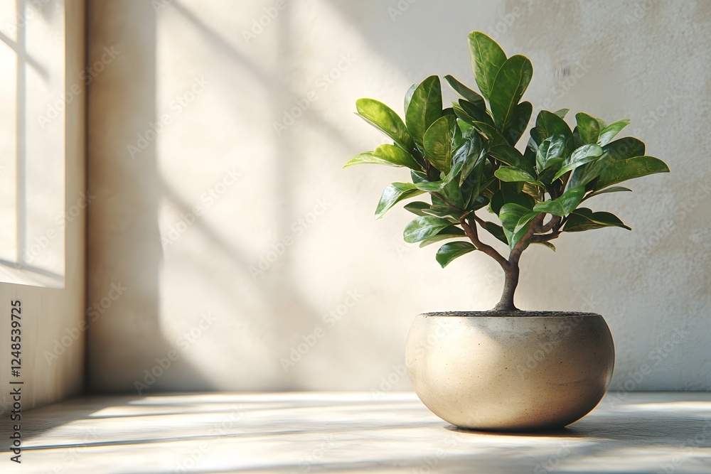 Minimalist Home Decor with Elegant Potted Plant in Sunlit Interior