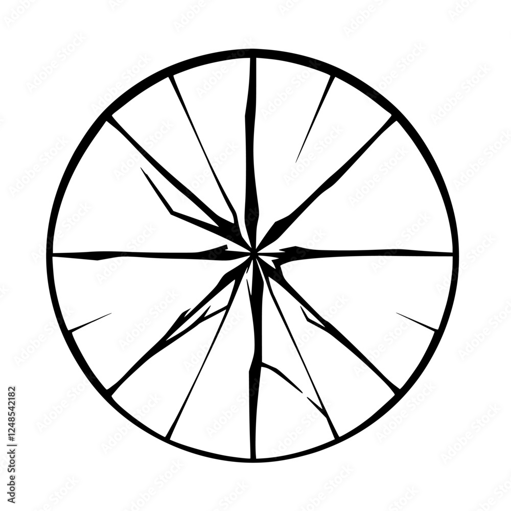 Shattered Circle: A graphic artwork of a stylized, broken circle with a detailed, geometric design. Shattered Circle: A graphic artwork of a stylized, broken circle with a detailed, geometric design.