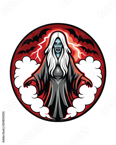 A terrifying banshee, silver hair wildly flowing, eyes burning with bloodlust, clutching a jagged bone weapon.  Render in hyperrealistic detail.
