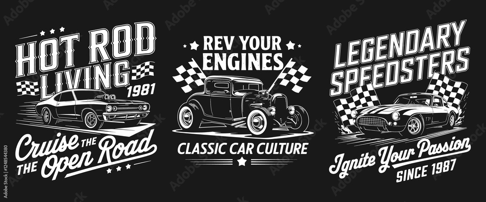 Fototapeta premium Hot Rod Living T-Shirt Design - Embrace Classic Car Culture with Stunning Graphics. Perfect for Automotive Enthusiasts Who Love Speed, Adventure, and the Open Road Since 1981!