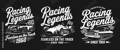 Racing Legends T-Shirt Design - Celebrate Speed and Courage with Iconic Race Car Graphics. Fearless on the Track Since 1960, Perfect for Motorsports Fans and Vintage Car Enthusiasts!