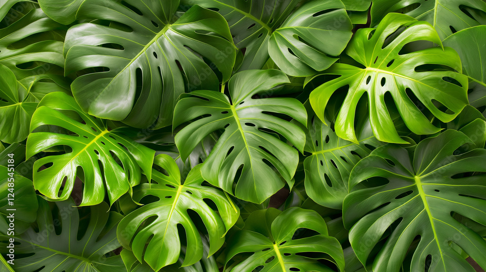 Fototapeta premium Posters with background of leaves and bokeh. Natural green leaves of plant. Premium background for banners or posters. Wallpaper, background, pattern. Texture. Green background. Ecology.